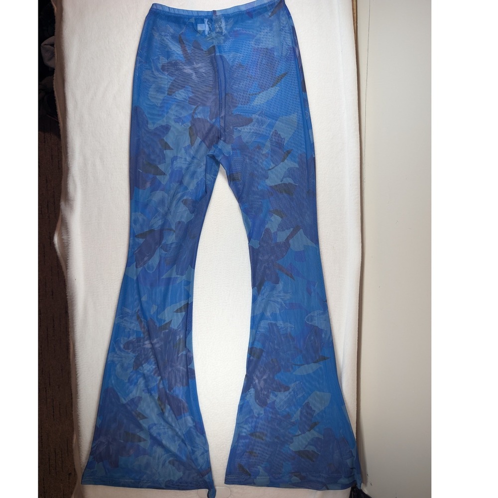Princess Polly Mesh Set Womens 0 Blue Floral Crop Top Flare Pants 2 Piece - Picture 7 of 10